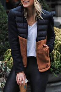 Chichers Patchwork Contrast Color Slim-Fit Down Jacket