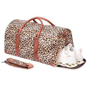 Leopard Grain Leather Travel Bag （with Shoe Pouch）