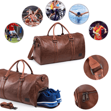Load image into Gallery viewer, Leather Travel Duffel Bag （with Shoe Pouch）

