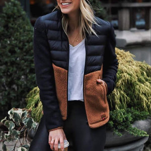 Chichers Patchwork Contrast Color Slim-Fit Down Jacket