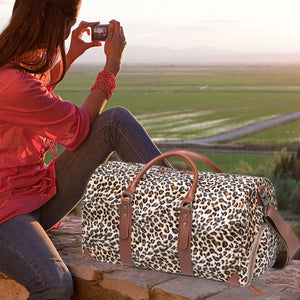 Leopard Grain Leather Travel Bag （with Shoe Pouch）