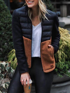 Chichers Patchwork Contrast Color Slim-Fit Down Jacket