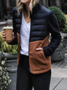 Chichers Patchwork Contrast Color Slim-Fit Down Jacket